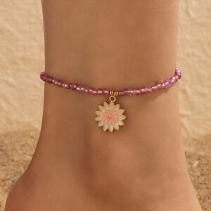 Flower Charm Beaded Anklet Stretch